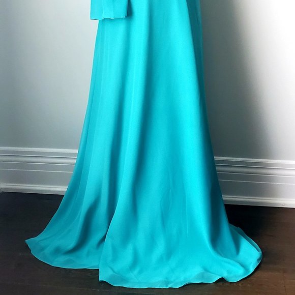 Pretty Teal Green Strapless Long Flared Prom Gown Dress Pleated Bodice shawl - Picture 3 of 10